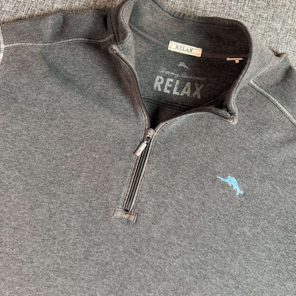 Tommy Bahama Relax Quarter Zip Pullover Mens Gray Cotton Coastal | XXL
